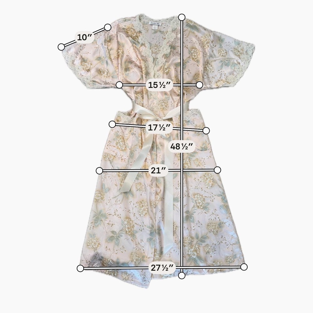 Christian Dior Vintage Peach Floral Satin Nightgown and Robe Set Lace Trim M 90s - Picture 8 of 12